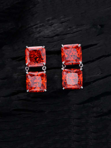Padma Red 21# 925 Sterling Silver High Carbon Diamond Square Luxury Cluster Earring