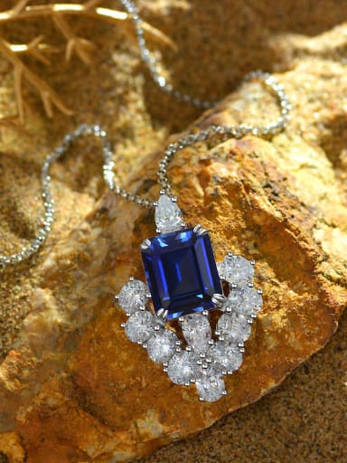 Blue [P 2224] 925 Sterling Silver High Carbon Diamond Red Luxury pendant