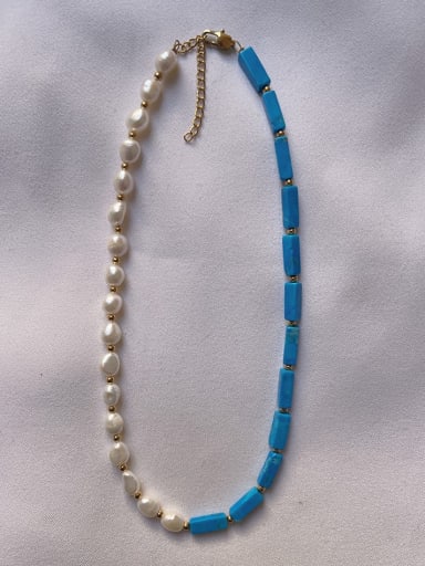 Natural Stone Bohemia  Freshwater Pearls Handmade Beading Necklace