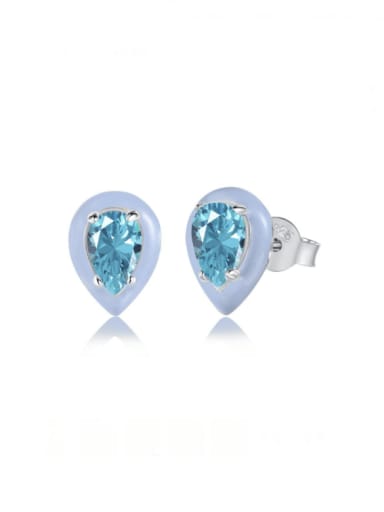 DY1D0214 S W BU 925 Sterling Silver Cubic Zirconia Enamel Heart Minimalist Stud Earring