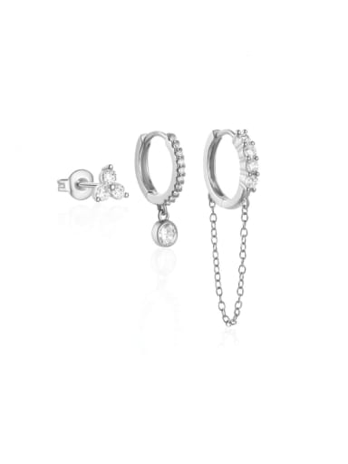 3 pieces per set in platinum color 925 Sterling Silver Cubic Zirconia Geometric Dainty Huggie Earring