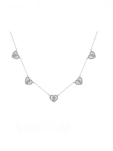 DY190649 Platinum White 925 Sterling Silver Cubic Zirconia Heart Dainty Necklace