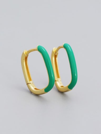 Gold (green) 925 Sterling Silver Enamel Geometric Vintage Stud Earring