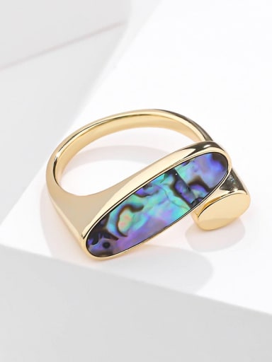 K970 Golden Abalone Shell Ring 925 Sterling Silver Shell Geometric Vintage Band Ring