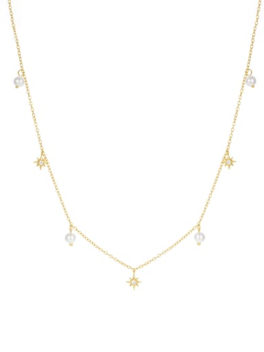 custom 925 Sterling Silver Imitation Pearl Star Minimalist Necklace