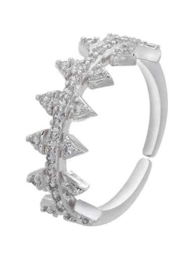 White Gold Brass Cubic Zirconia Leaf Dainty Band Ring