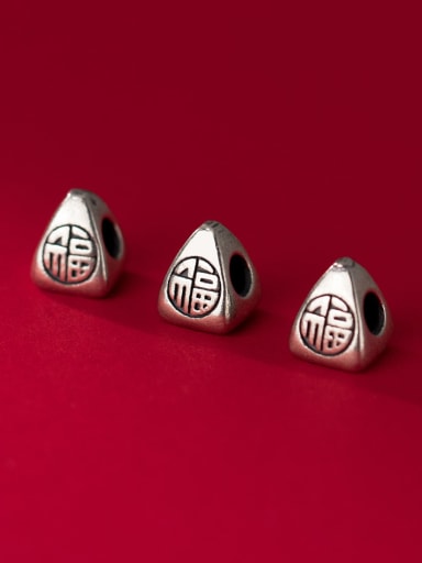 S925 silver aged retro Fu character geometric tapered spacer