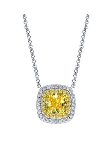 925 Sterling Silver High Carbon Diamond Yellow Geometric Dainty Necklace