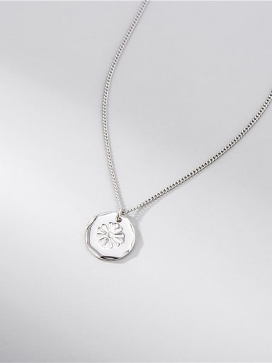 925 Sterling Silver Minimalist  Sunflower Round Card Pendant Necklace