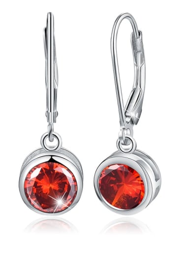 Pomegranate Red ESB0013B5 925 Sterling Silver Cubic Zirconia Geometric Dainty Hook Earring