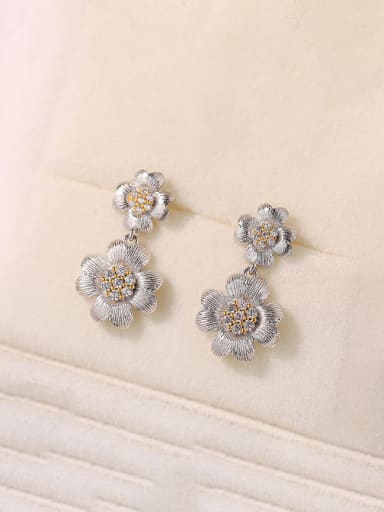 E3780 Platinum Earrings 925 Sterling Silver Minimalist Flower  Earring and Necklace Set