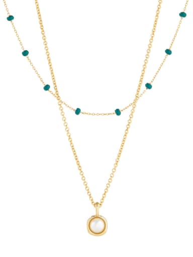 Golden +Green Diamond 925 Sterling Silver Imitation Pearl Minimalist Multi Strand Necklace