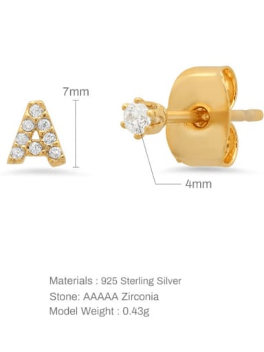 Gold A 925 Sterling Silver Cubic Zirconia Letter Minimalist Stud Earring