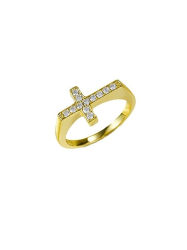 925 Sterling Silver Cubic Zirconia Cross Minimalist Band Ring