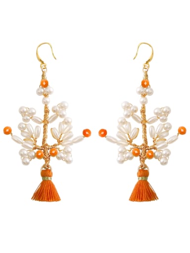 Orange e68861 Freshwater Pearl Multi Color Tree Bohemia Pure handmade Weave Earring