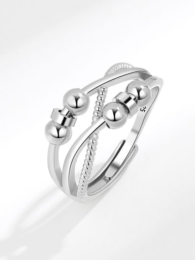 Platinum (PNJ594) 925 Sterling Silver Bead Geometric Minimalist Stackable Ring