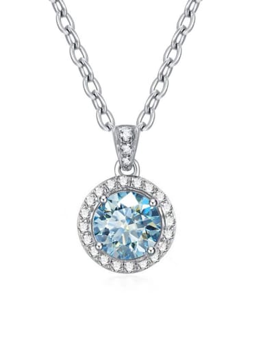 1 carat [Sea Blue Mosan Diamond] 925 Sterling Silver Moissanite Geometric Dainty Necklace