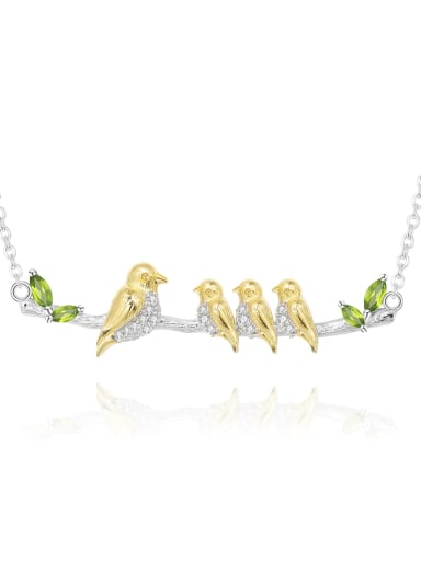 925 Sterling Silver Natural Stone Bird Artisan Necklace