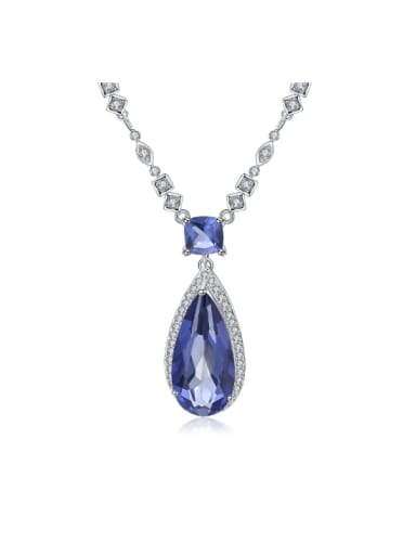 925 Sterling Silver Swiss Blue Topaz Water Drop Luxury Necklace