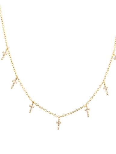 18k gold white stone 925 Sterling Silver Cubic Zirconia Cross Minimalist Necklace