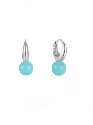 Platinum 925 Sterling Silver Turquoise Geometric Minimalist Huggie Earring