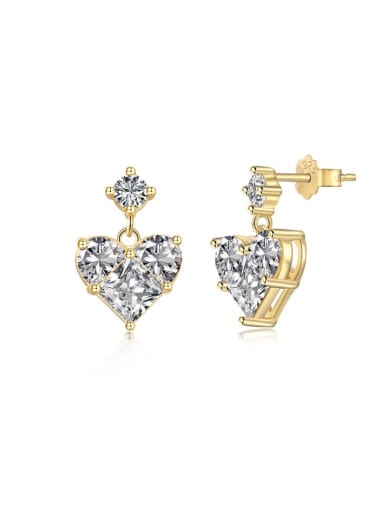 gold+white DY110259 S G WH 925 Sterling Silver Cubic Zirconia Heart Dainty Drop Earring