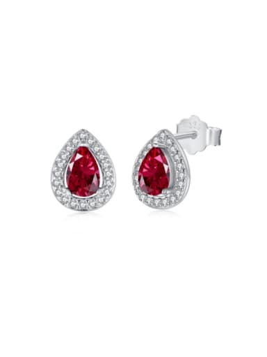 DY110130 red 925 Sterling Silver Cubic Zirconia Water Drop Dainty Stud Earring