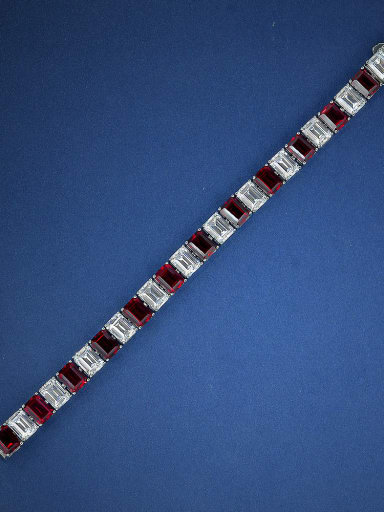 Red 17cm [b 2102] 925 Sterling Silver High Carbon Diamond Geometric Luxury Link Bracelet