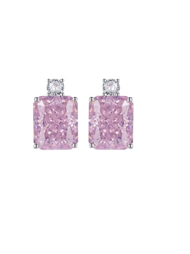 E314 pink 925 Sterling Silver High Carbon Diamond Rectangle Luxury Cluster Earring