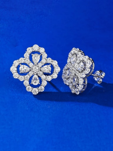 925 Sterling Silver Cubic Zirconia Clover Luxury Cluster Earring