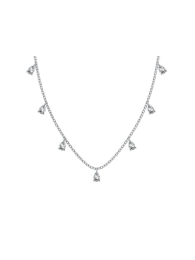 White Gold DY190856 S W WH 925 Sterling Silver Cubic Zirconia Water Drop Dainty Necklace