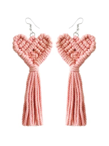 Pink e68875 Multi Color Cotton thread Heart Tassel Bohemia Pure handmade Weave Earring