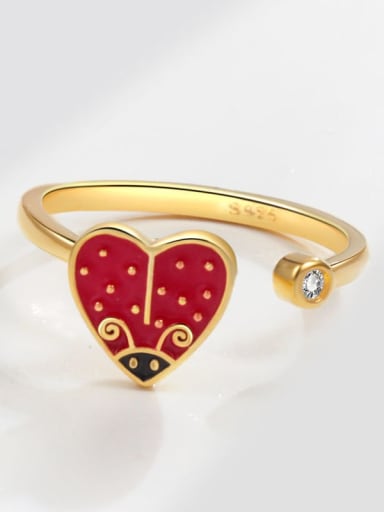 18K Gold 925 Sterling Silver Enamel Heart Minimalist Band Ring