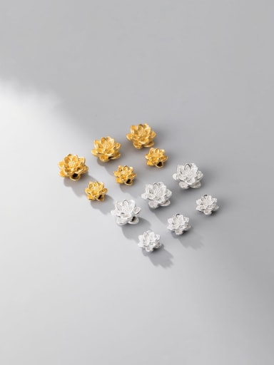 999  silver 3D hard silver electroplating 18K golden lotus horizontal perforated spacer beads