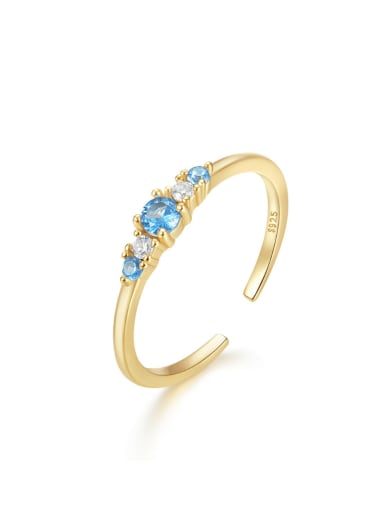 Gold+ Blue 925 Sterling Silver Cubic Zirconia Geometric Minimalist Band Ring