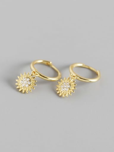Gold 925 Sterling Silver Rhinestone White Flower Trend Huggie Earring