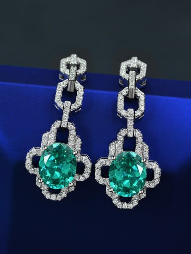 925 Sterling Silver High Carbon Diamond Green Geometric Luxury Drop Earring