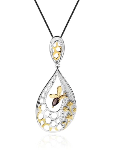 Natural tea crystal pendant + Chain 925 Sterling Silver Garnet Geometric Artisan Necklace