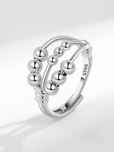 Platinum (PNJ596) 925 Sterling Silver Bead Geometric Minimalist Stackable Ring
