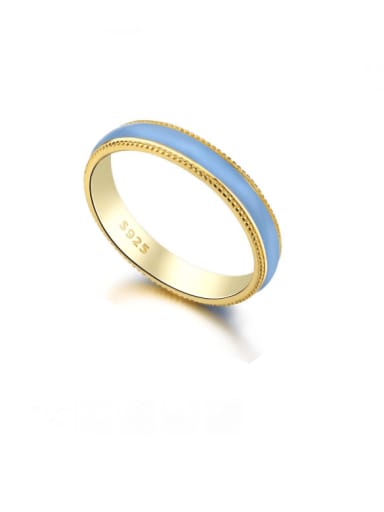 Gold blue AY120216 925 Sterling Silver Enamel Geometric Minimalist Band Ring