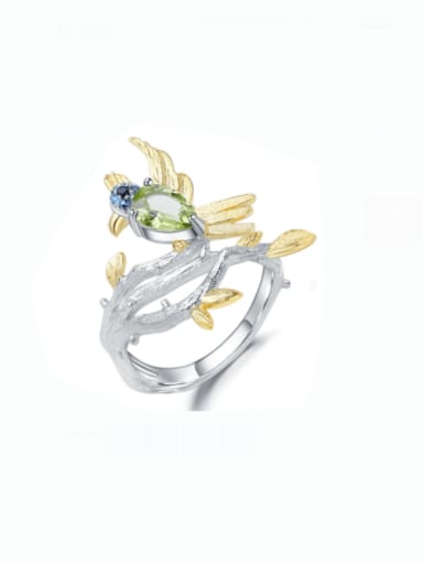 Natural olivine ring 925 Sterling Silver Natural Color Treasure Topaz Bird Luxury Band Ring