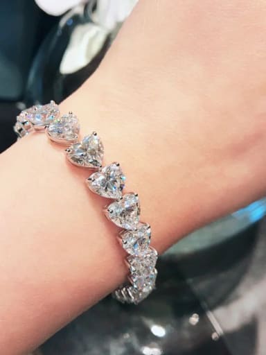 (17cm)P 0527 925 Sterling Silver High Carbon Diamond Heart Dainty Bracelet