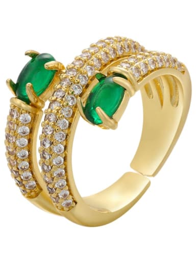 green Brass Rhinestone Dainty Band Ring