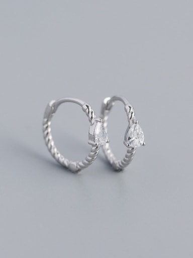 Platinum (white stone) 925 Sterling Silver Cubic Zirconia Geometric Trend Huggie Earring