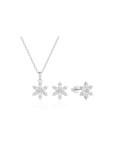 Platinum 925 Sterling Silver Cubic Zirconia Dainty Flower  Earring and Necklace Set