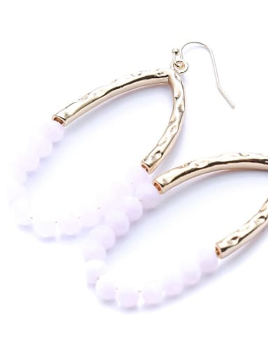 Pink Alloy Bead Oval Bohemia Hand-Woven Drop Earring