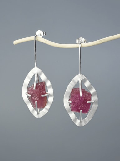 925 Sterling Silver Natural Stone Leaf Artisan Drop Earring