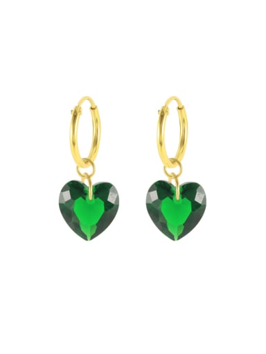 Gold +Green 925 Sterling Silver Cubic Zirconia Heart Minimalist Huggie Earring