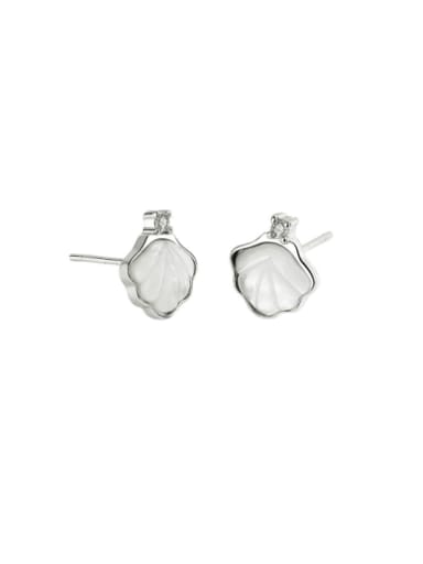 925 Sterling Silver Shell Leaf Minimalist Stud Earring