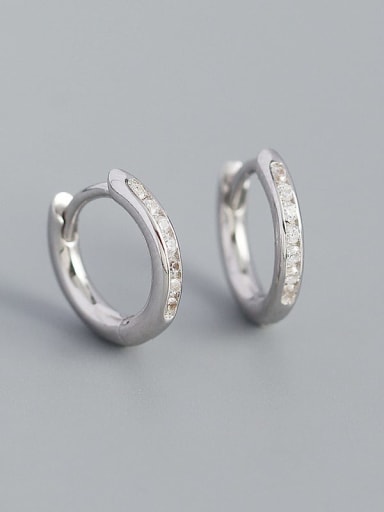 Platinum (white stone) 925 Sterling Silver Cubic Zirconia Geometric Minimalist Huggie Earring